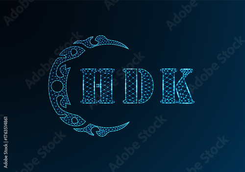 Low poly letter logo HDK design. HDK letter logo low poly vector design on blue color gradient background. HDK logo low poly design