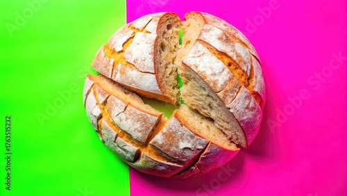 Wallpaper Mural Crusty round peasant bread with cut pieces isolated on white background Torontodigital.ca