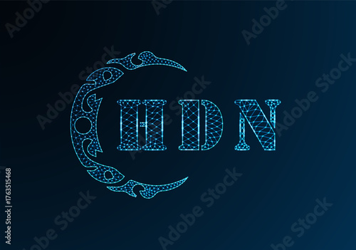 Low poly letter logo HDN design. HDN letter logo low poly vector design on blue color gradient background. HDN logo low poly design