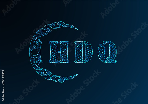 Low poly letter logo HDQ design. HDQ letter logo low poly vector design on blue color gradient background. HDQ logo low poly design