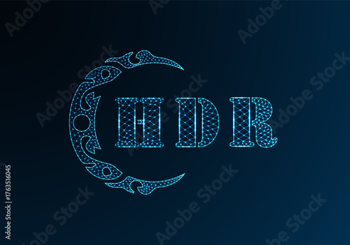 Low poly letter logo HDR design. HDR letter logo low poly vector design on blue color gradient background. HDR logo low poly design