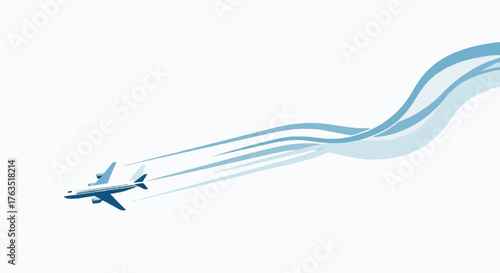 Airplane Taking Off with Abstract Contrails – Air Travel Vector Banner