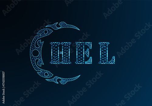 Low poly letter logo HEL design. HEL letter logo low poly vector design on blue color gradient background. HEL logo low poly design