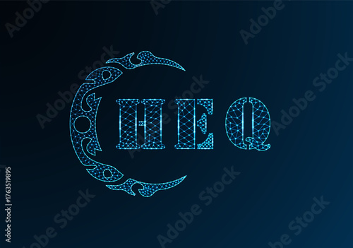 Low poly letter logo HEQ design. HEQ letter logo low poly vector design on blue color gradient background. HEQ logo low poly design