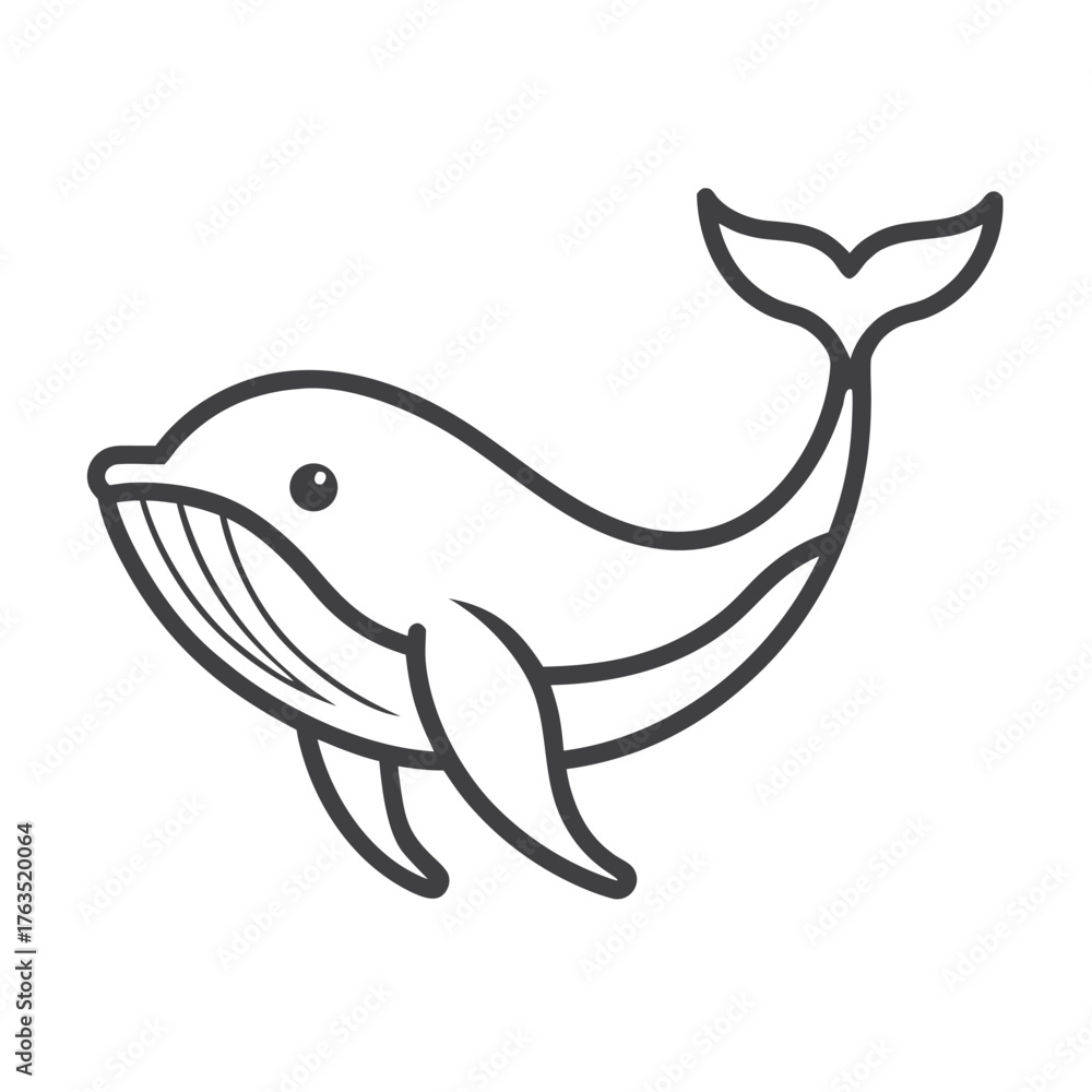 Obraz premium Cute Whale Logo Icon in a Simple Minimalist Outline Style