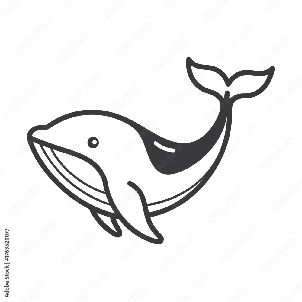 Fototapeta premium Cute Whale Logo Icon in a Simple Minimalist Outline Style