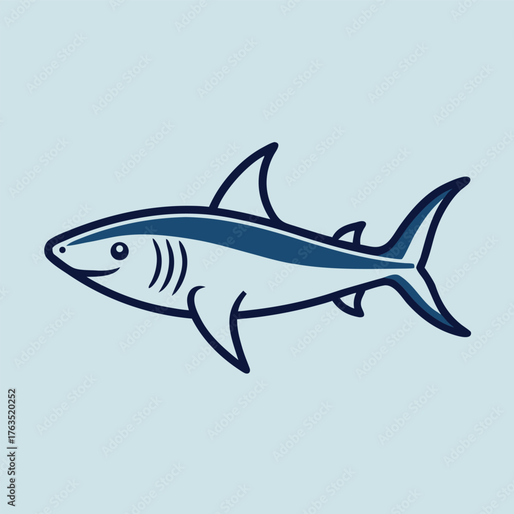 Naklejka premium Cute Shark Mascot Logo in a Friendly Cartoon Outline Style