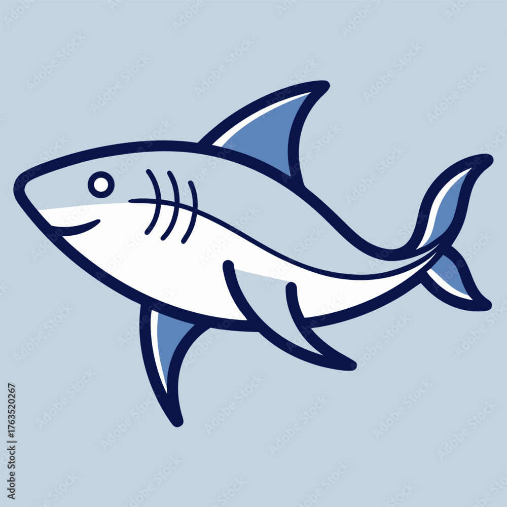 Obraz premium Cute Shark Mascot Logo in a Friendly Cartoon Outline Style
