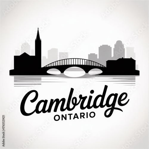 ‎Cambridge Ontario Skyline Silhouette — Historic Canadian Grand River City Vector Illustration