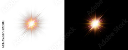Radiant colorful PNG star with sparkling light and glowing highlights. Bright sparkles create festive and magical visuals. Transparent shining sun with bright flashes adds charm and energy.