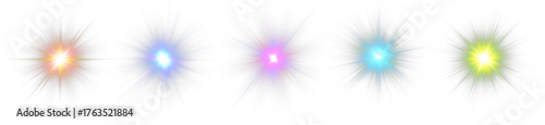 Radiant colorful PNG star with glowing sparkles and bright highlights. Sparkling bursts create magical and vibrant visuals. Transparent shining sun with bright flashes adds charm and energy.
