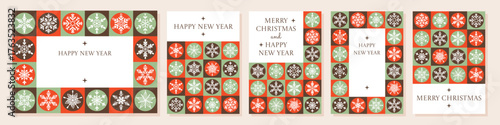 Minimalist Geometric Christmas and New Year Greeting Card Set