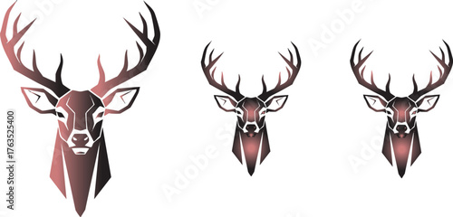 Three deer heads in a row against a dark black background