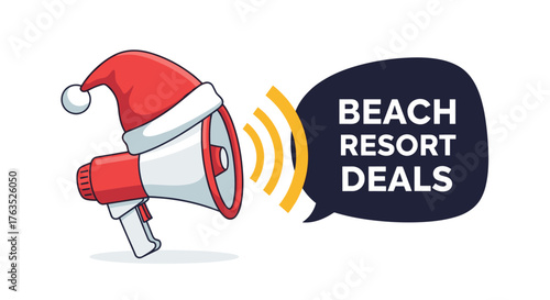 Christmas holiday promotions with megaphone and santa hat icon