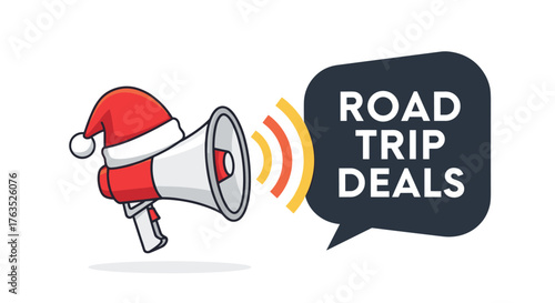 Holiday megaphone announcing road trip deals for christmas travel promotion