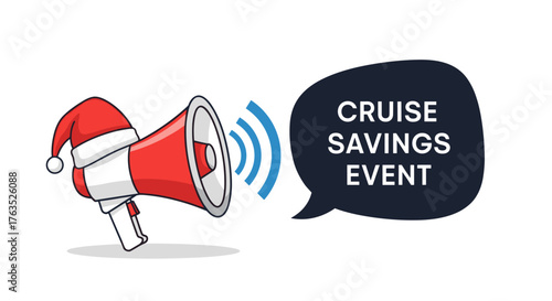 Festive megaphone announcing holiday cruise savings event