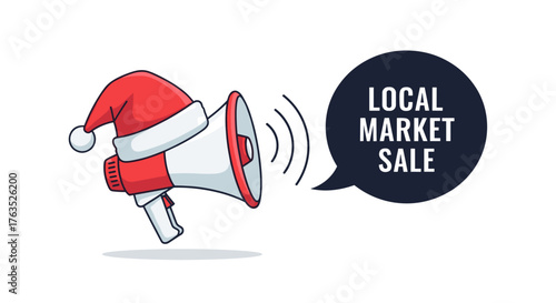 Festive megaphone announcing local market sale