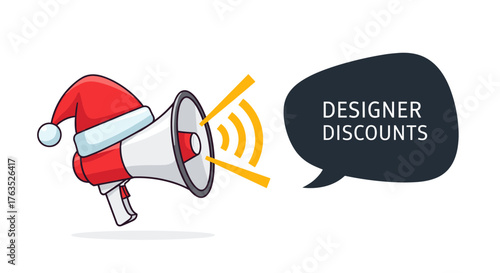 Festive megaphone announcing designer discounts