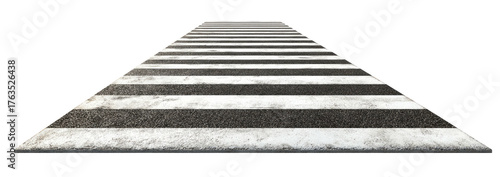A perspective view of a crosswalk against a black background, showcasing white stripes
