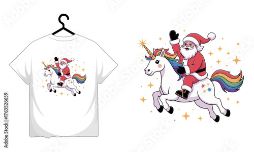 Santa claus riding unicorn, perfect for christmas tshirt design