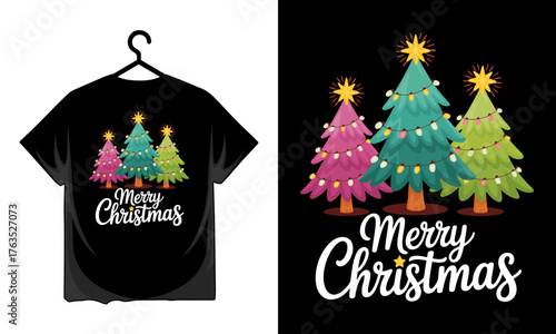 Merry christmas tshirt design with christmas tree and star vector illustration