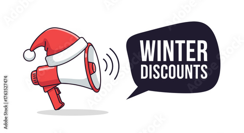 Holiday sale announcement with megaphone and santa hat