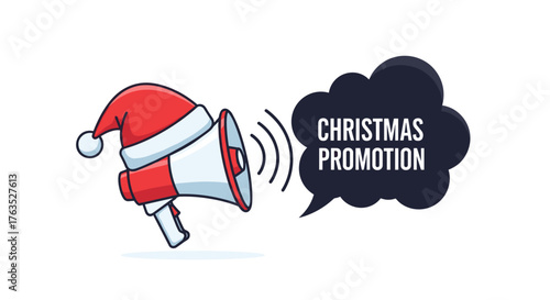 Festive megaphone with santa hat announcing christmas promotion message
