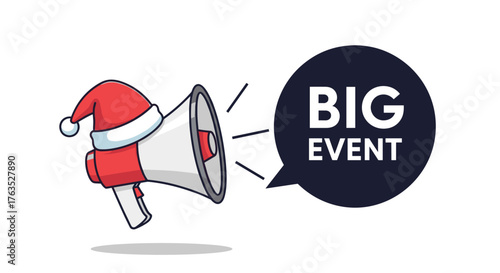 Festive announcement with santa hat on megaphone for holiday events