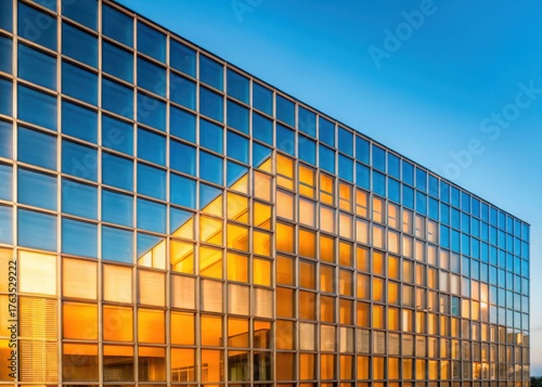 Modern glass wall with steel square pattern facade