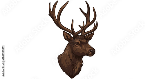 Majestic deer head with antlers in detailed colorful style on white background