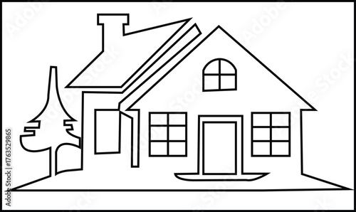 Sillhouette tiny christmas house whit much windows vector illustration line art