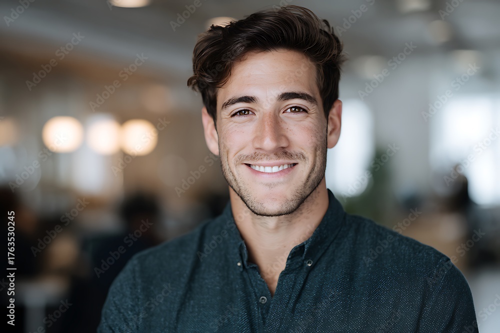 Obraz premium Portrait of a Confident and Friendly Young Man in a Modern Office