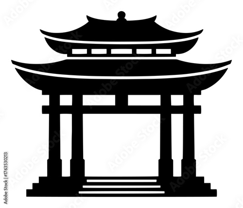 Traditional Asian pagoda gate silhouette vector icon. Japanese or Chinese temple symbol
