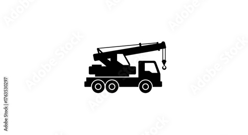 Silhouette of mobile crane truck on white background
