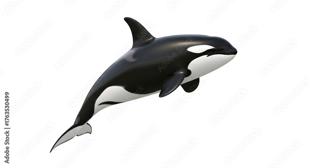 Fototapeta premium Majestic orca whale leaps with grace, a captivating marine predator, symbolizing power and freedom, ideal for wildlife documentaries and ocean conservation campaigns