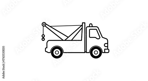 Tow truck outline: minimalist design of a vehicle with crane arm