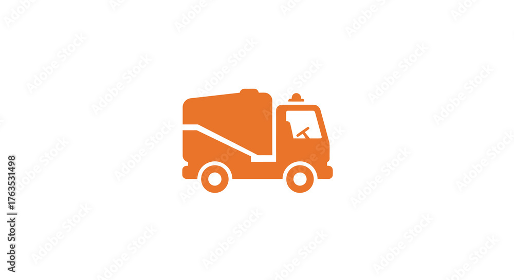 Fototapeta premium Orange silhouette of street cleaning vehicle on white background