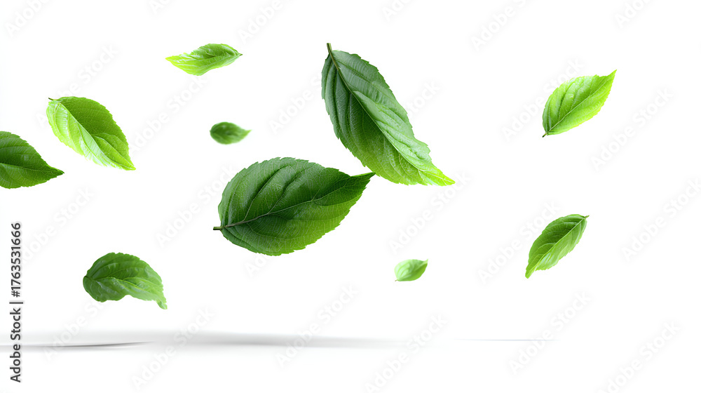 Naklejka premium Freshness leaves flying relaxation isolated white backgrounds Stock Illustration
