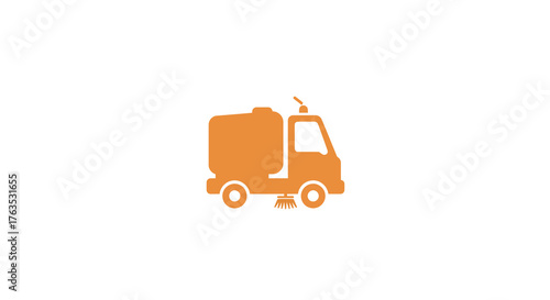 Orange silhouette of a street sweeper truck on a white background