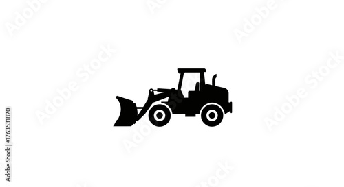 Silhouette of a bulldozer with loader on a clean white background