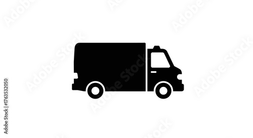 Silhouette delivery van: minimalist black truck design for transport icons