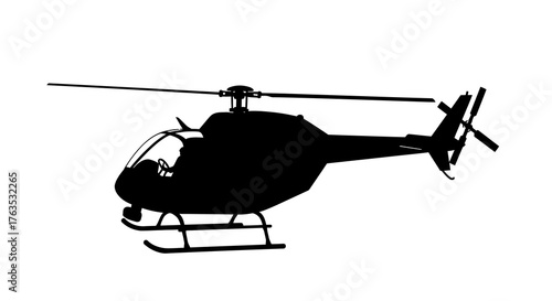 Helicopter silhouette on white background featuring rotors and landing skids