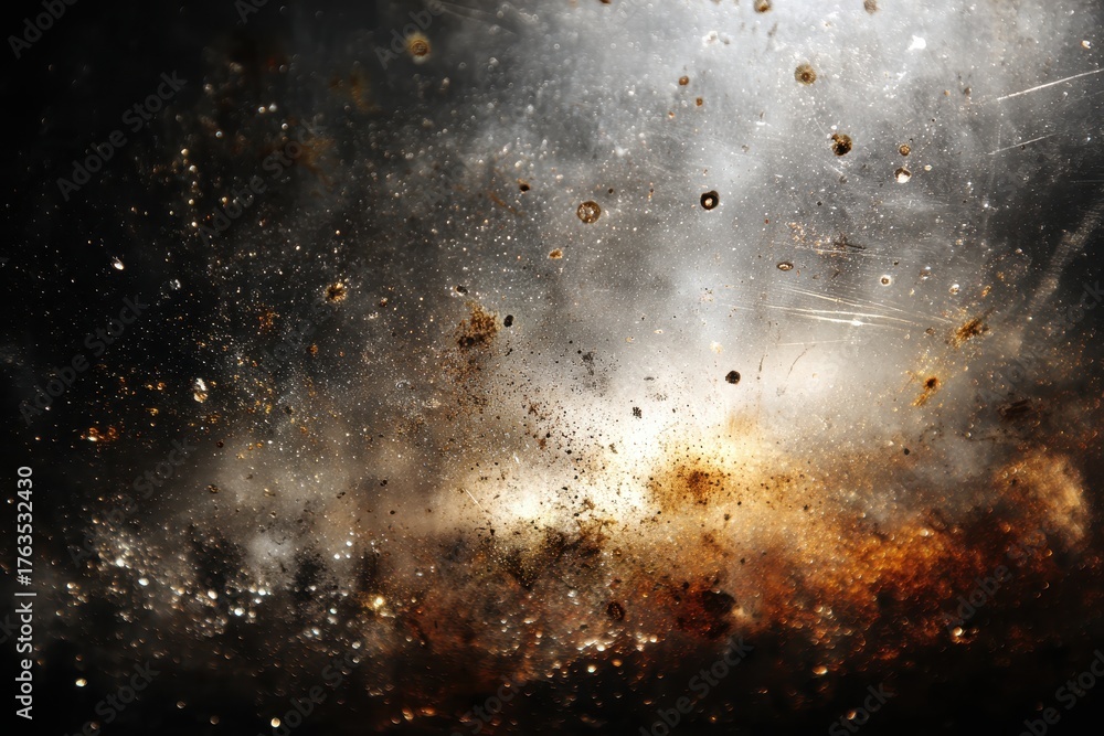 Obraz premium Abstract texture with rust, liquid drops, and light spots, dark background. Use this image for backgrounds, grunge designs, or other creative projects.
