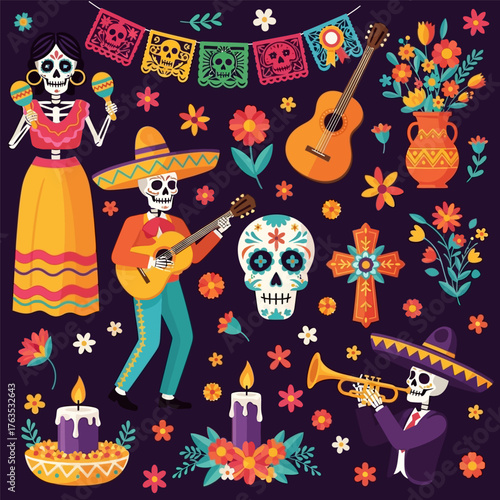 Dia de muertos mexican festival, vector illustration
