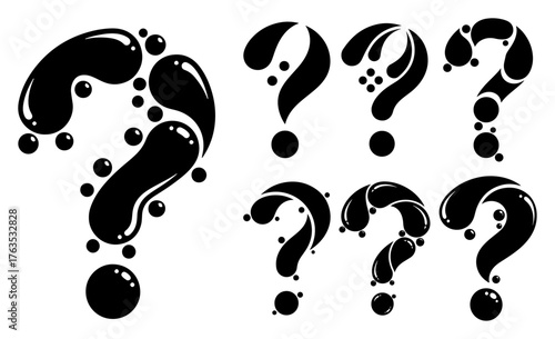 Set of question marks in abstract liquid style. Bubble and drop vector icons for FAQ and help
