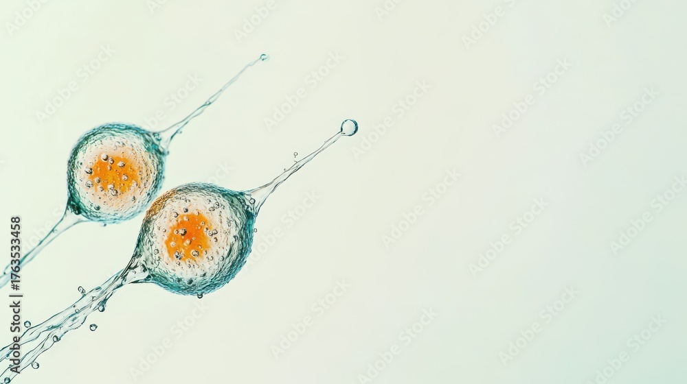 Fototapeta premium Cells dividing and creating dynamic patterns in clear water, showcasing the beauty of nature's reproductive process