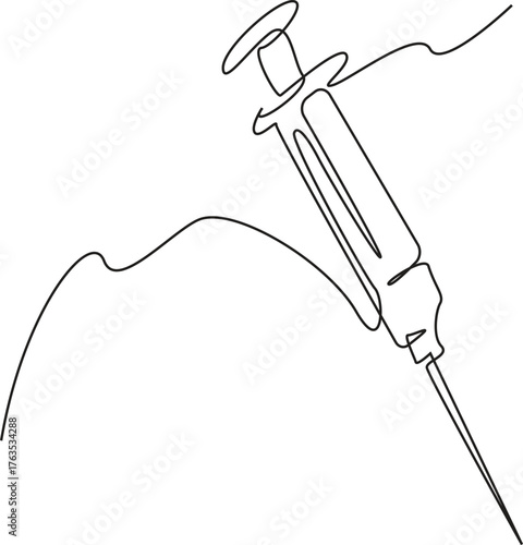 Vector Illustration of a Syringe Drawn in a Single Continuous Line-syringe, one line drawing, continuous line, medical, needle, injection, vaccine, medicine, healthcare, line art, minimalist, vaccinat