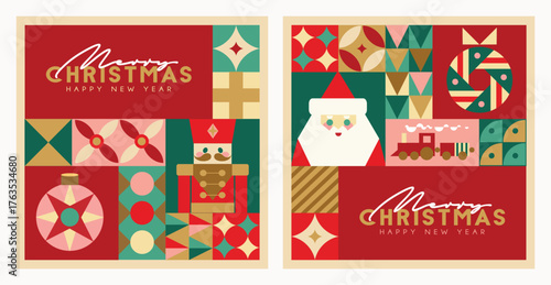 Set of Christmas patterns and elements in flat style.  Christmas gift wrapper or advent calendar design.
