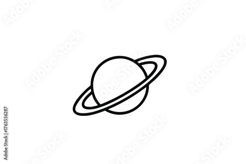 Simple black and white line drawing of saturn and its rings