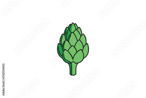 A simple green illustration of an artichoke on a white background